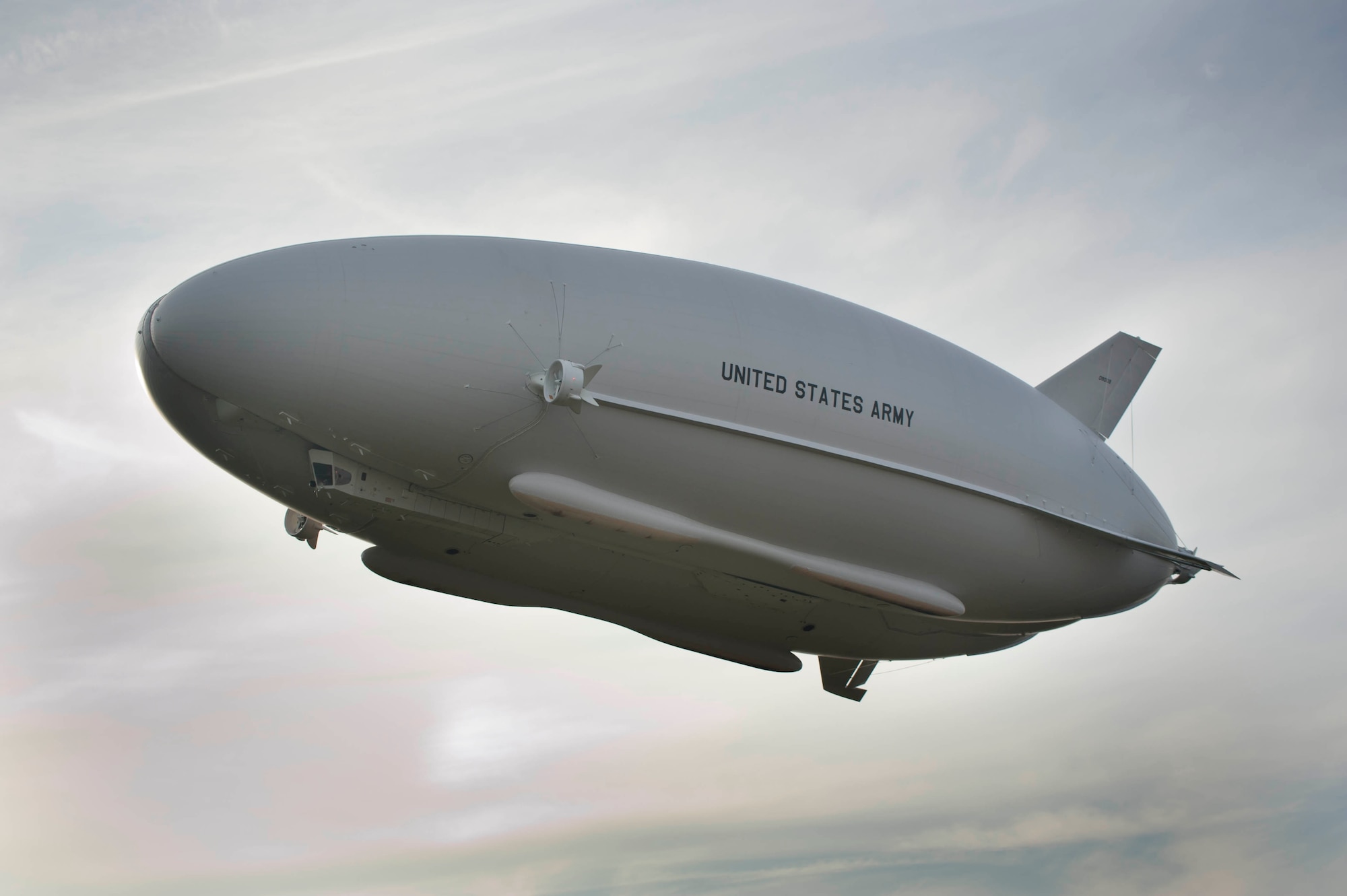 The Long Endurance Multi-Intelligence Vehicle approaches
the landing area above JB MDL during its first flight Aug. 7. The
LEMV is intended to provide Warfighter’s multi-intelligence sensors
capable of persistent intelligence, surveillance, and reconnaissance in a
forward combat environment. (Courtesy photo/Released)
