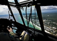 A 919th Special Operations Wing MC-130E Combat Talon I flies over the Gulf Coast during a mission from Duke Field, Fla.  The 919th is the only wing in the Air Force that still flies the Talon I.  Over the next several years, the Talons will be phased out of the 919th as it moves to an Aviation Foreign Internal Defense mission.  (U.S. Air Force photo/Tech. Sgt. Samuel King Jr.)