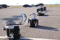 Randolph High School band drums sit at the ready for band practice in the early morning heat at Randolph, Aug. 14. The band is learning fundamentals of drill to prepare for the upcoming marching season. (U.S. Air Force photo by Rich McFadden) 