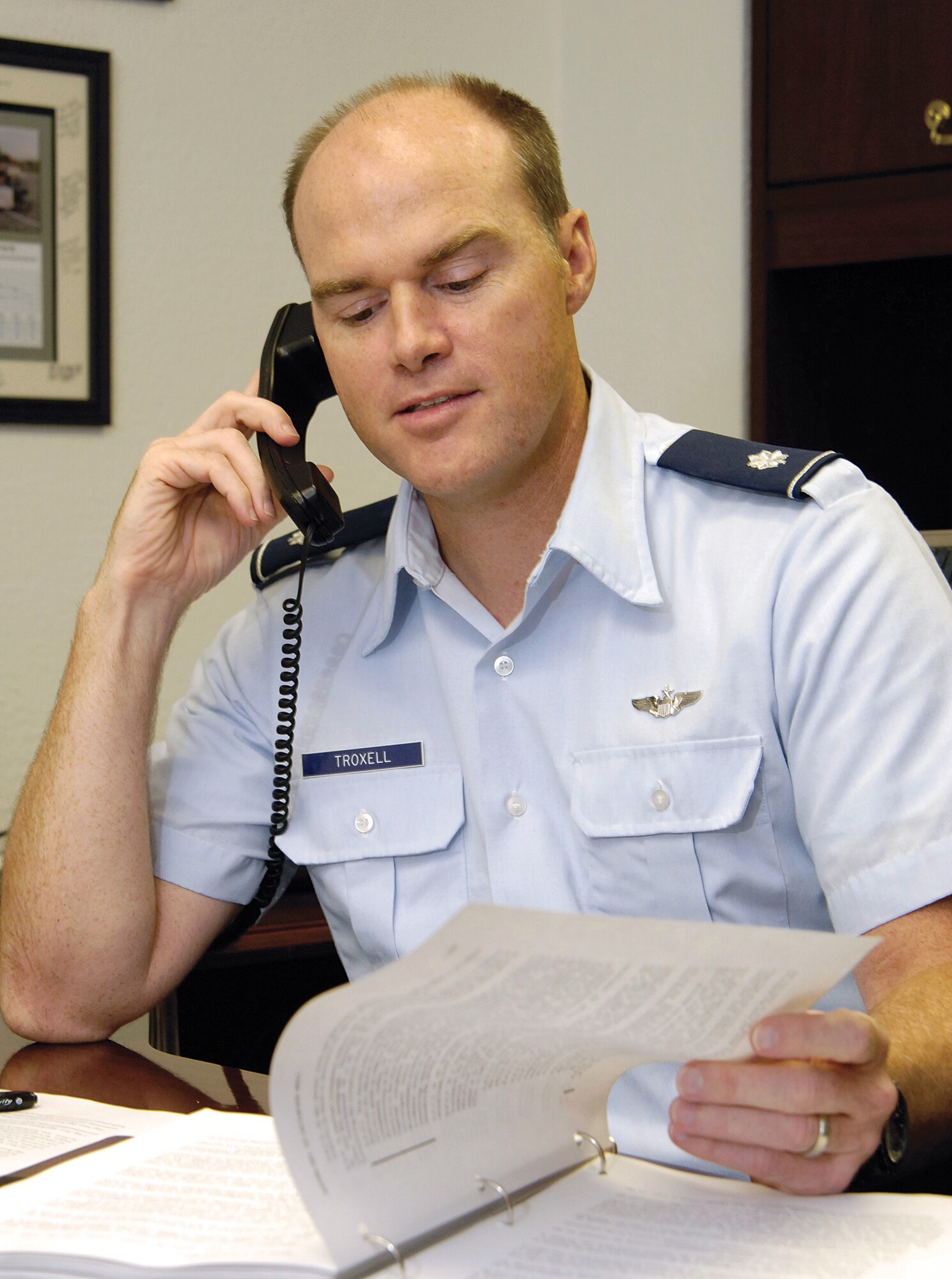 As Tinker’s Inspector General, Lt. Col. Aaron Troxell is used to responding to calls for help when an employee is concerned with anything that could potentially be a case of fraud, waste or abuse. (Air Force photo by Margo Wright)
