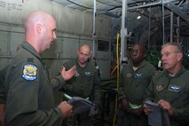 WESTOVER AIR RESERVE BASE, Mass. -- U.S. Air Force Capt. Brian Hodor, 757th Airlift Squadron aircraft commander, briefs Reservists from the 439th Aeromedical Evacuation Squadron prior to taking off for a quarterly readiness mission at Westover Air Reserve Base, Mass., Aug. 10, 2012. (U.S. Air Force photo/Staff Sgt. Megan Tomkins)