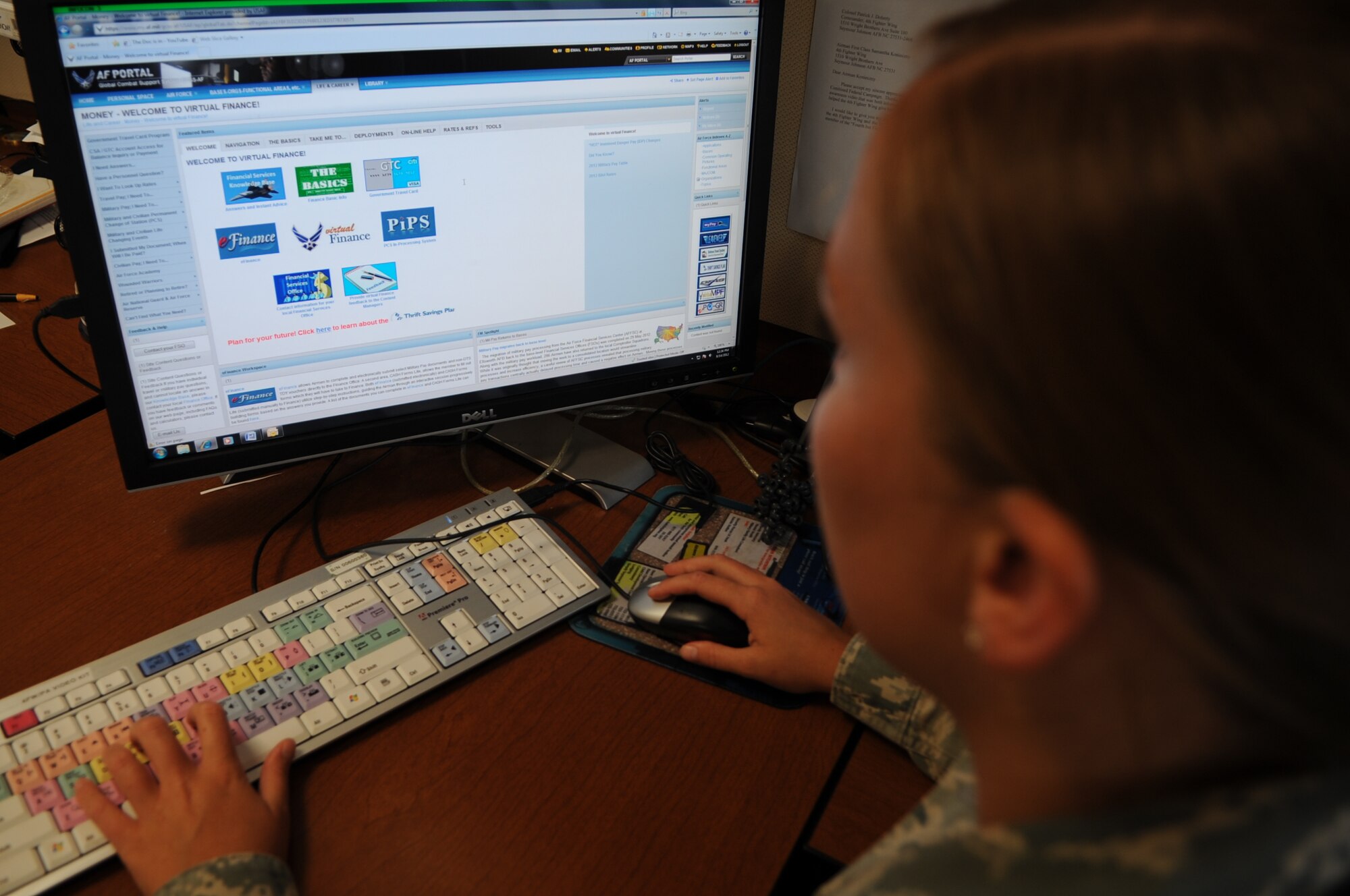 The virtual finance page, located under the “Life & Career” tab on the U.S. Air Force Portal, was established with Air Force finance customers in mind. The page offers several online tools and instant advice on financial events in military members’ and Department of Defense civilians’ lives. (U.S. Air Force photo/Airman 1st Class Aubrey Robinson/Released)