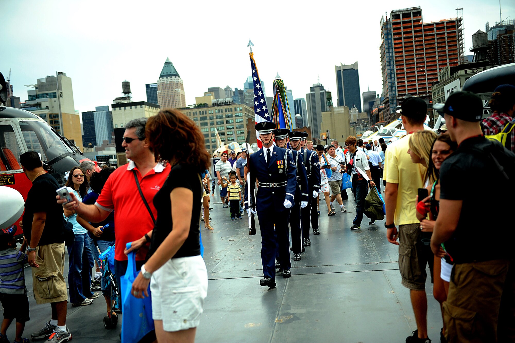 The U.S. Air Force Color Guard prepares to post colors for the opening ceremony of Air Force Week 2012 in New York City on Aug. 19. (U.S. Air Force photo/Master Sgt. Jeremy Lock) 
