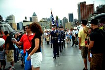 The U.S. Air Force Color Guard prepares to post colors for the opening ceremony of Air Force Week 2012 in New York City on Aug. 19. (U.S. Air Force photo/Master Sgt. Jeremy Lock) 

