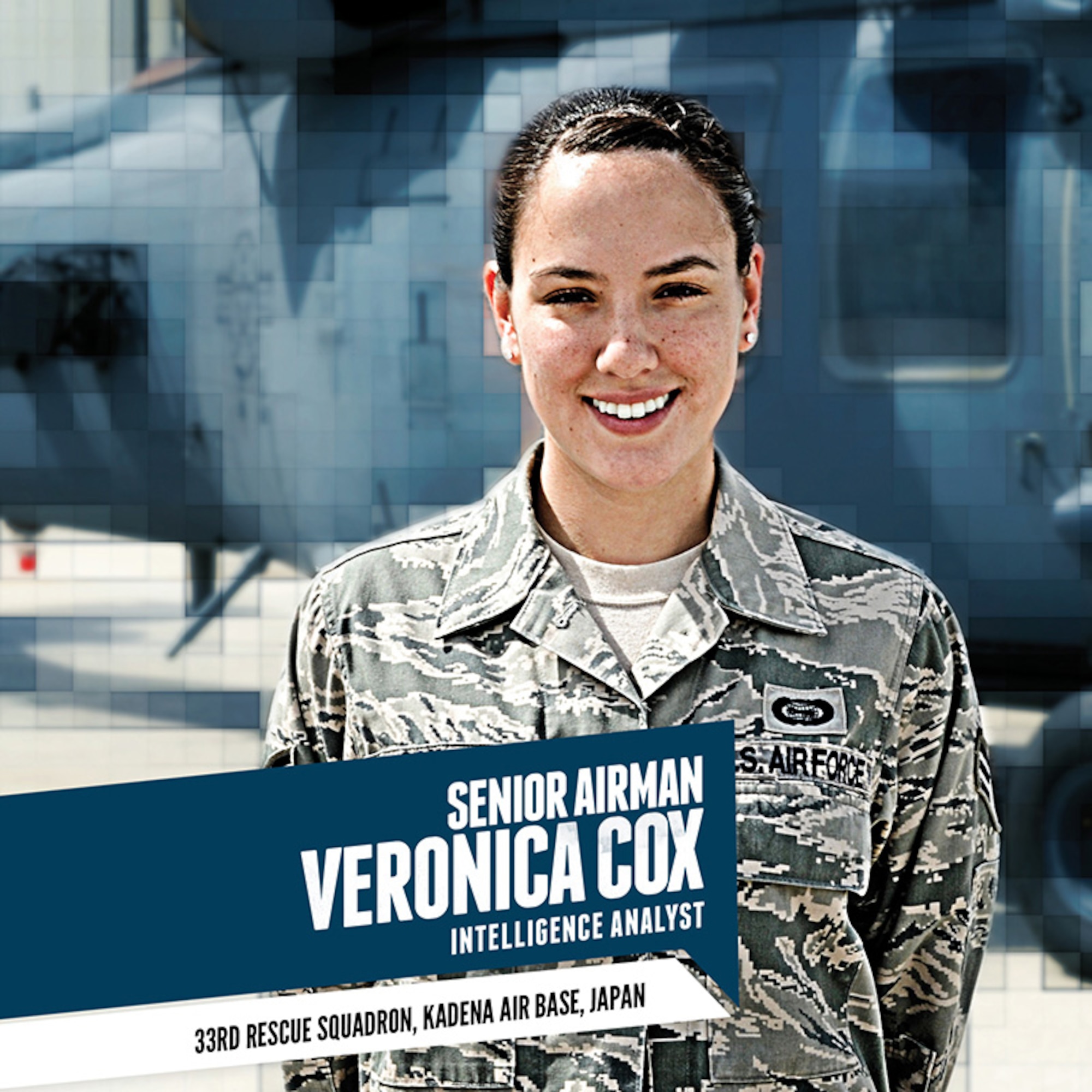 Senior Airman Veronica Cox is profiled as one of 20 Airmen honored in "Portraits in Courage" for her extraordinary efforts.  As an intelligence analyst, fluent in Japanese, she identified a village in distress following the devastating earthquake to hit Japan. Her efforts helped save the lives of more than 200 civilians.