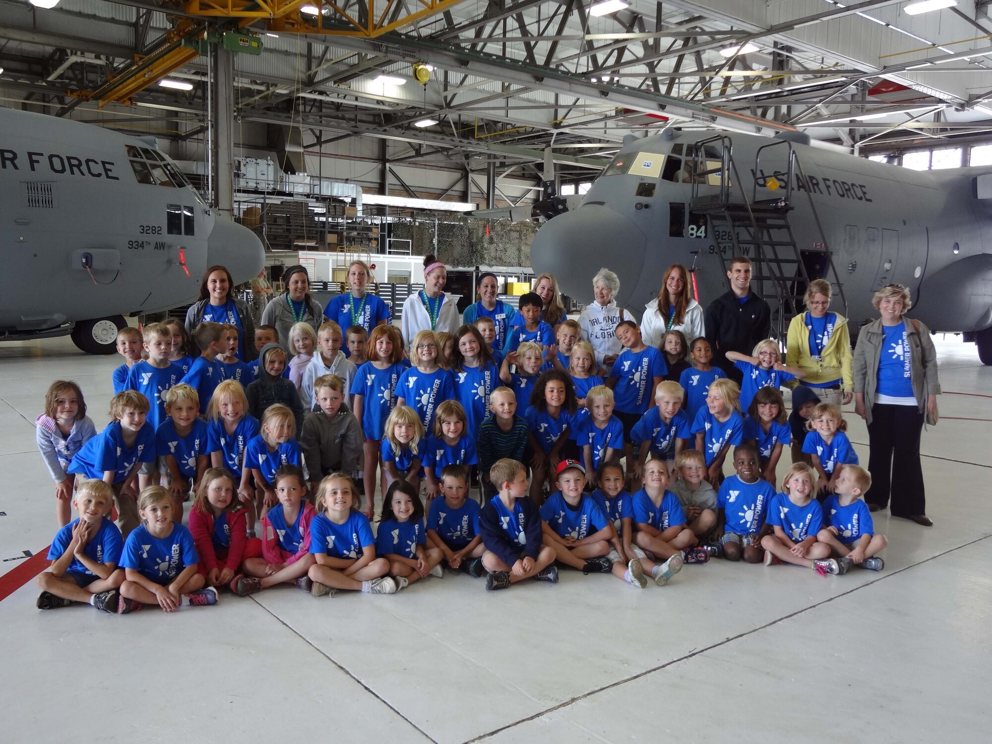 Campers from the YMCA of the Greater Twin Cities visit the 934th Airlift Wing Aug. 16. (Air Force Photo/Paul Zadach)