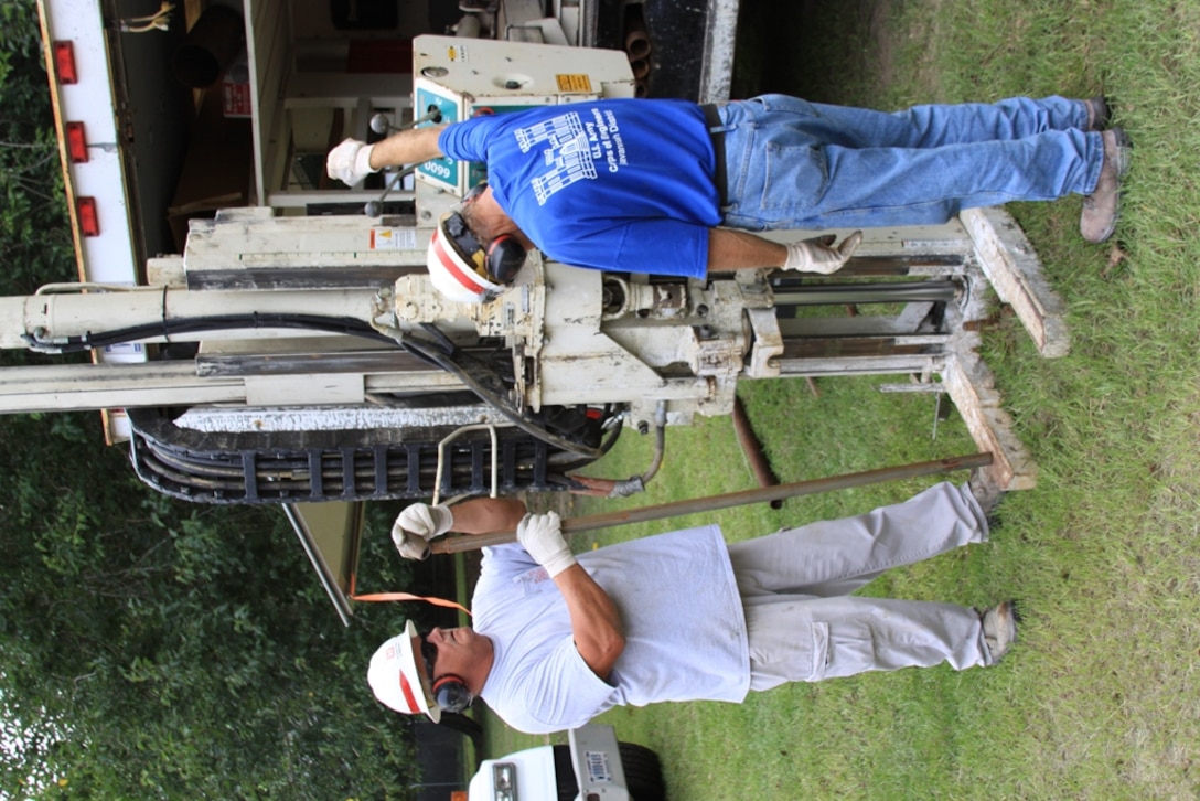 SAVANNAH, Ga. — John Haskew (left), and Jim Kanady of the U.S. Army Corps of Engineers Savannah District collect a soil sample using a Geoprobe Direct Push Rig, Aug. 16, 2012. he U.S. Army Corps of Engineers (USACE), Savannah District hosted 82 engineers, geologists, drillers, and other professionals from locations across USACE for the Joint Conference of the Geology and Geotechnical Communities of Practice, Aug. 14-16, 2012.