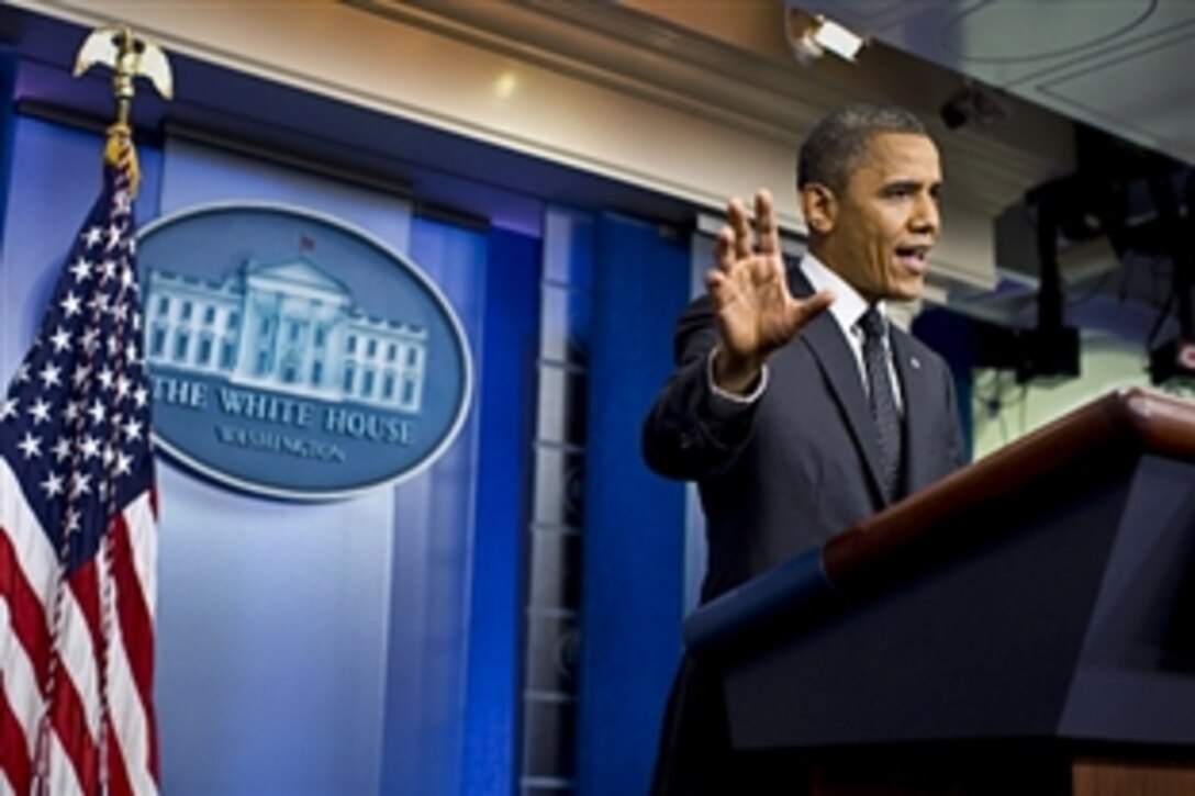 President Barack Obama speaks about insider attacks in Afghanistan during a news conference at the White House in Washington, D.C., Aug. 20, 2012. Obama said he, senior coalition and Afghan military leaders would continue to intensify measures to thwart the spate of attacks against coalition forces by people wearing Afghan military and police uniforms.