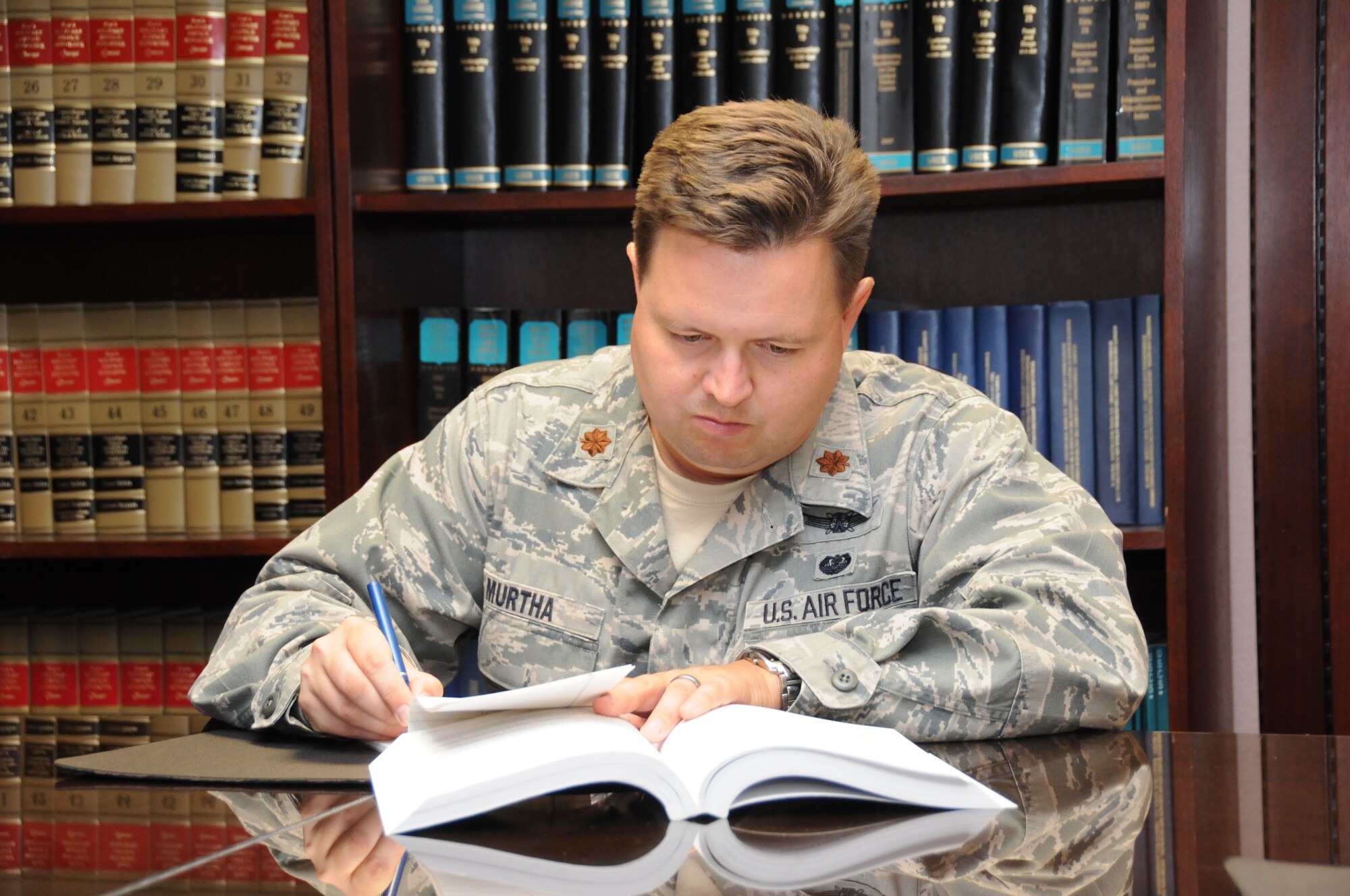 DAVIS-MONTHAN AIR FORCE BASE, Ariz. –  Maj. John Murtha, from Indianapolis, Ind., was legal counsel for the 183rd Fighter Wing and for the PANAMAX 2012 exercise at Air Forces Southern, Aug. 6-17.  PANAMAX 2012 is an annual U.S. Southern Command-sponsored exercise that focuses on ensuring the defense of the Panama Canal.  Forces from 17 nations worked together as part of a computer-simulated-exercise to provide a variety of responses to requests made by the governments of Panama and Colombia.  These requests were geared at protecting and guaranteeing safe passage of traffic through the Panama Canal, ensuring its neutrality, and respecting national sovereignty. (USAF photo by Tech. Sgt. Andria Sapp/Released).     