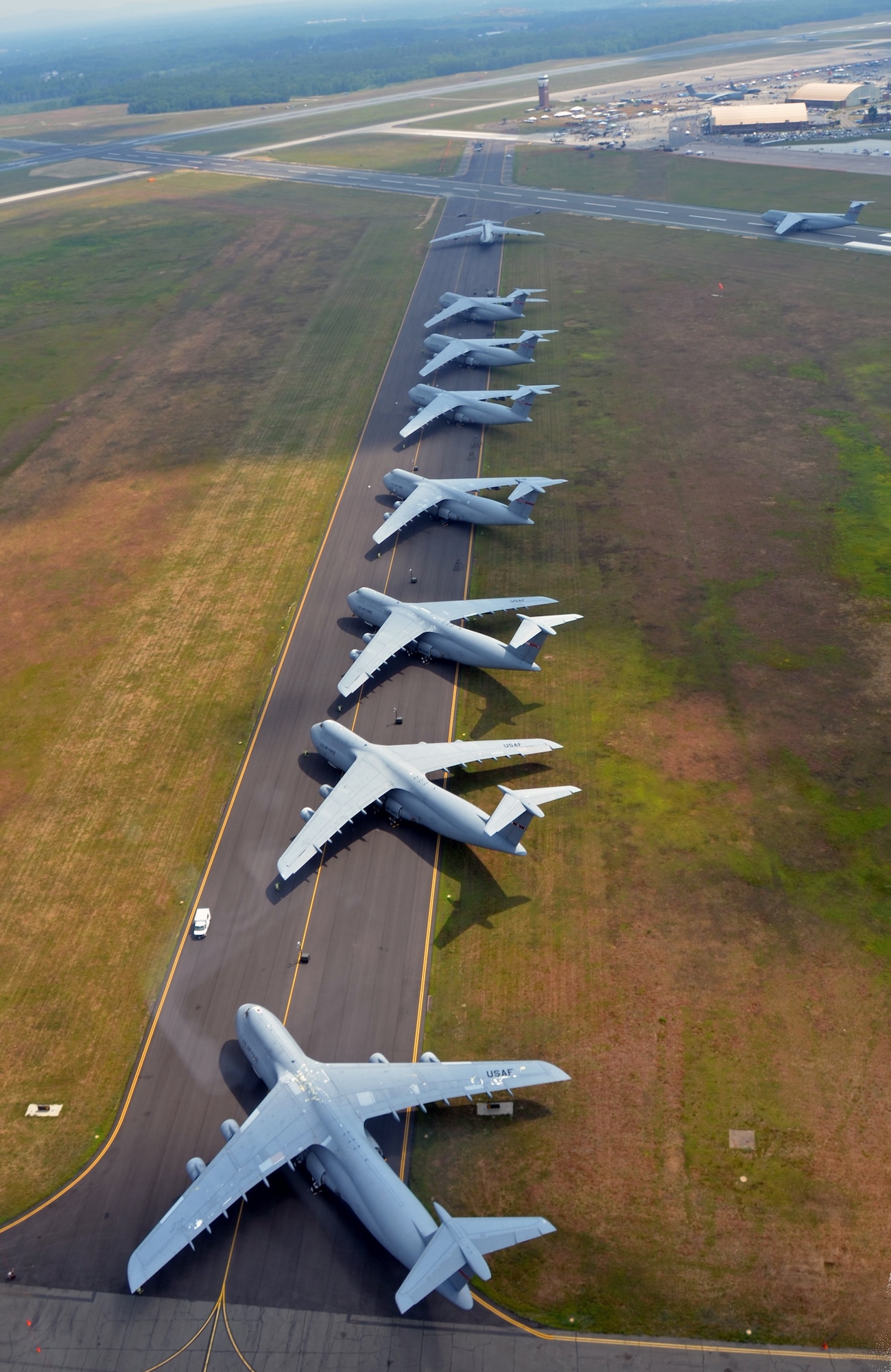 The Galaxies aligned on a Westover runway, to make room for Air Show aircraft this past August. The 2012 Great New England Air Show was the largest Westover has had since 1974, boasting more than 60 aircraft. (U.S. Air Force photo by SrA. Kelly Galloway)