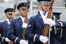 The U.S. Air Force Honor Guard Drill Team perform for Air Force Week Aug. 19 on Pier 86 in New York, N.Y. The Drill Team promotes the Air Force mission by showcasing drill performances at public and military venues to recruit, retain, and inspire Airmen. (U.S. Air Force photo by Senior Airman Tabitha N. Haynes)