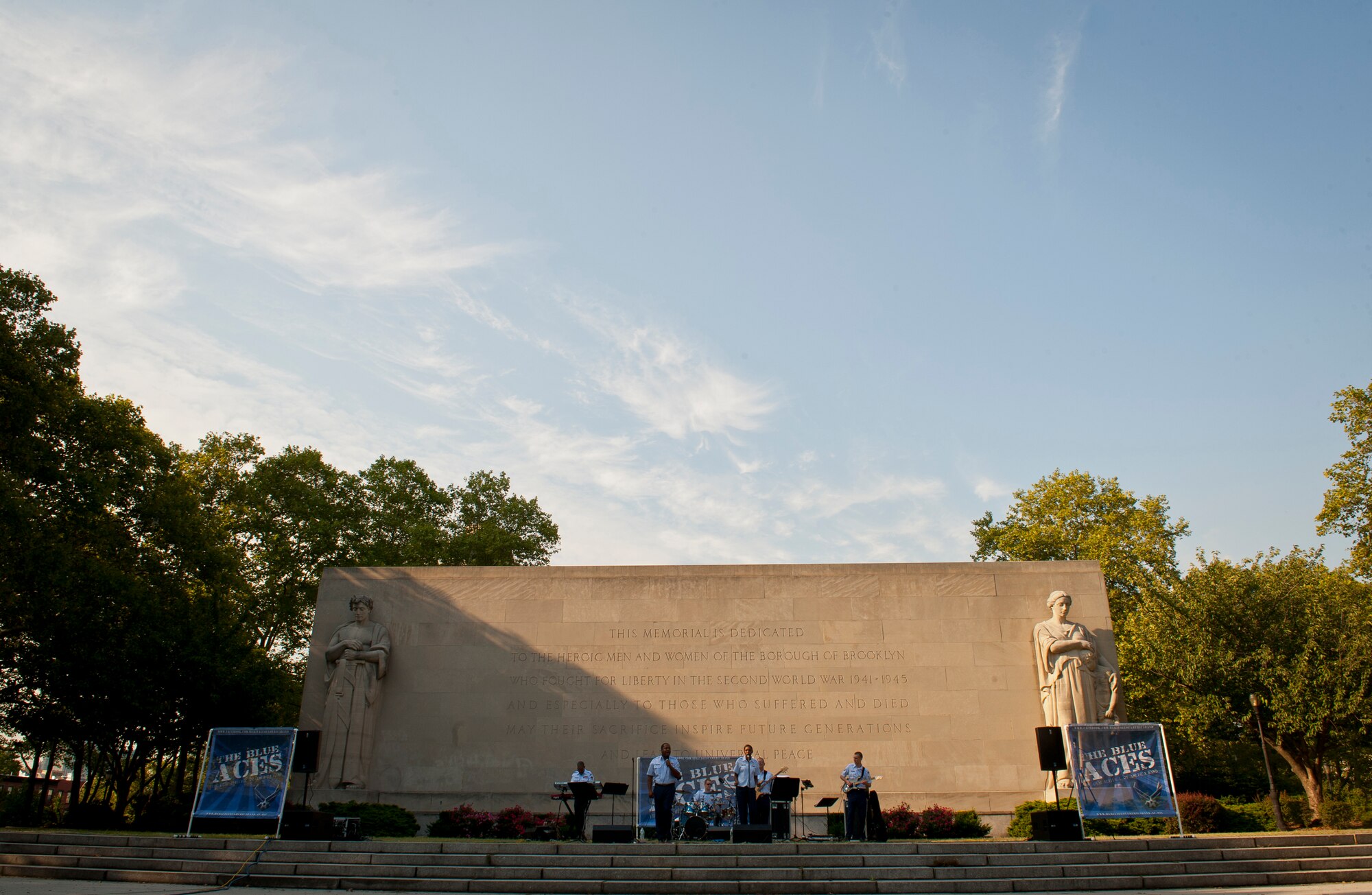 United States Air Force band, The Blue Aces, sing for the attendees at the Brooklyn War Memorial in Brooklyn, N.Y., on August 20, 2012. (U.S. Air Force photo/Senior Airman Andrew Lee)