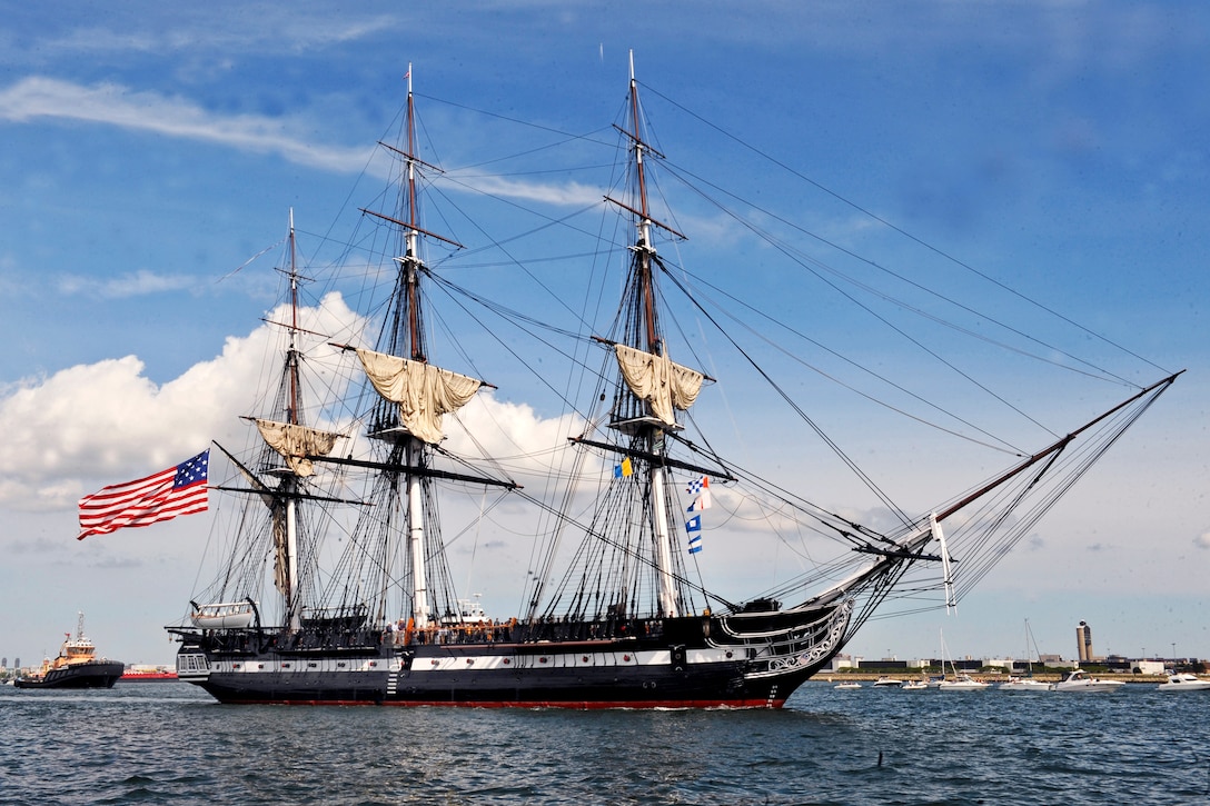 The USS Constitution, the world’s oldest commissioned warship, sails