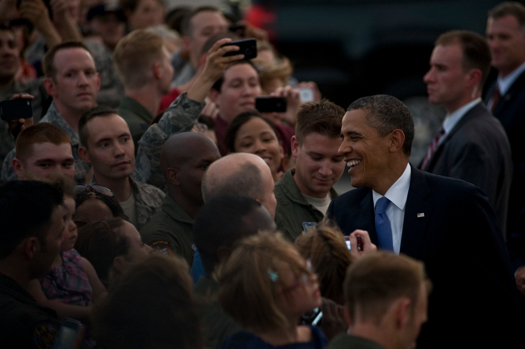 President Barack Obama greets Airmen and family members during a visit to Las Vegas Aug. 21, 2012, at Nellis Air Force Base, Nev. The president will speak about education at  Canyon Springs High School during his visit to Las Vegas.
(U.S. Air Force photo by Airman 1st Class Daniel Hughes)