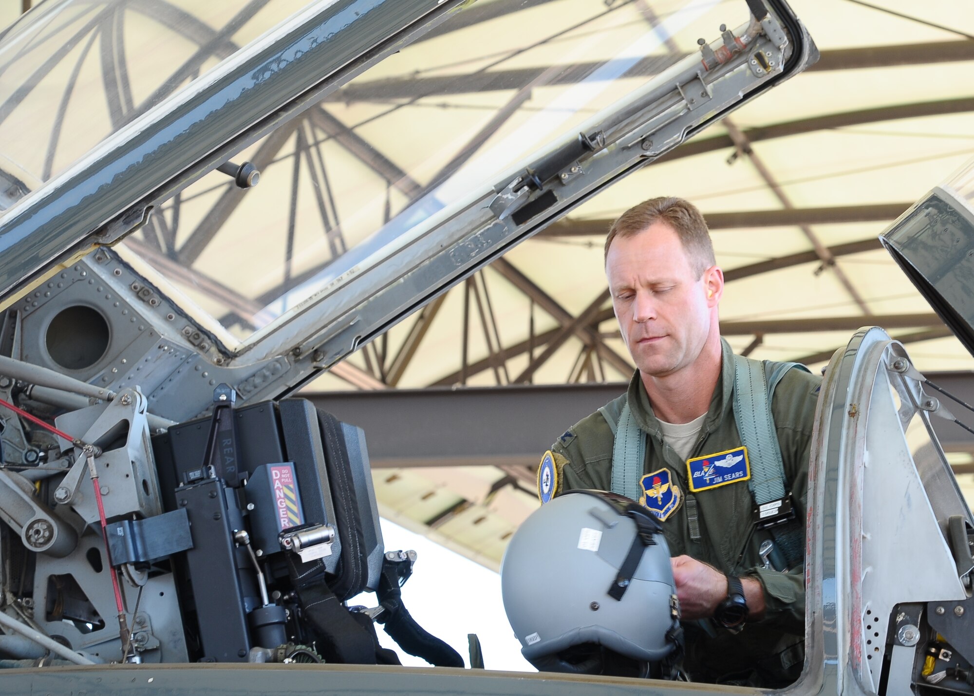 Col. Jim Sears Jr., 14th Flying Training Wing Commander prepares for a flight in a T-38C Aug. 20.  Col. Sears recently returned to Columbus after completing Pilot Instructor Training at Randolph Air Force Base, Texas.  (U.S. Air Force Photo/Airman 1st Class Charles Dickens)
