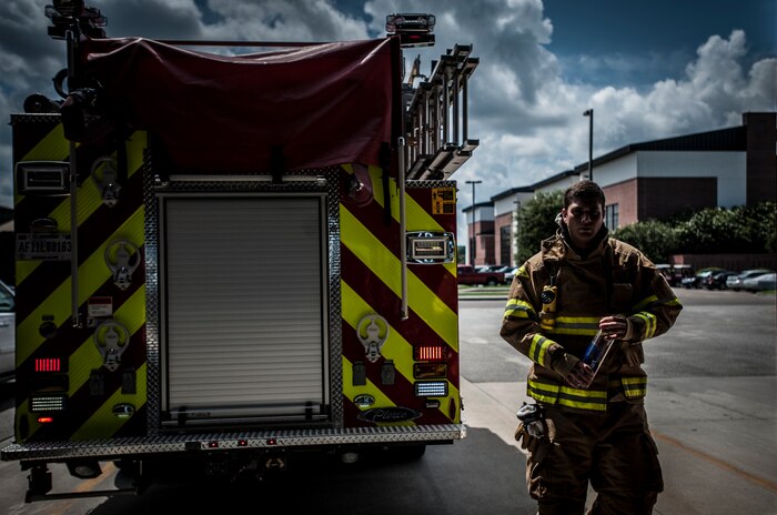 Staff Sgt. Anthony Ankeny, 628th Civil Engineer Squadron  firefighter, returns to the fire department after a drill Aug. 9, 2012, at Joint Base Charleston – Air Base, S.C. (U.S. Air Force photo/Senior Airman Dennis Sloan)