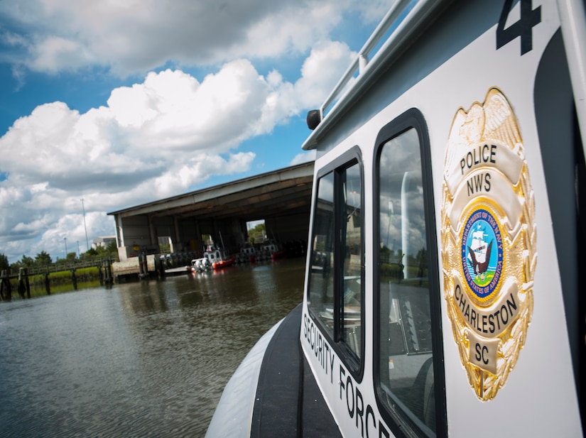 The 628th Security Forces Squadron Harbor Patrol Unit patrols and protects the waterways around Joint Base Charleston – Weapons Station 24-hours a day, seven days a week. The boat officers are Air Force, Navy and civilian personnel. (U.S. Air Force photo/Airman 1st Class Ashlee Galloway)