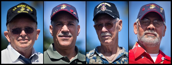 Nearly half a century has passed since the Marines of 2nd Battalion, 3rd Marine Regiment fought through hell in Vietnam. The strains of combat have long imprisoned the vigor of their youth. Bodies have changed and reflexes slowed. Fresh, young faces of earlier days are ripe with weathered character. The men have lived a lifetime beyond war, but their memories remain vivid. On Aug. 22, 2012, approximately 30 Vietnam-era 2/3 Marines and their families visited Marine Corps Base Hawaii to reminisce on their service and render honor to a brother lost in combat, Sgt. Maj. Wayne Hayes. Pictured from left are: retired Gunnery Sgt. Ken Arnold, a platoon sergeant with Golf Company, 2/3, and Cuthbert, Ga., native; former Cpl. John Davila, a team leader with Fox Co., 2/3, and Ridgewood, N.J., native; former Staff Sgt. Don Watts, a platoon sergeant with Fox Co., 2/3, and Cloverdale, Calif., native; and Sgt. Bill Vizzerra, a rifleman with Golf Co., 2/3, and Palmer, Ak., native. Both Davila and Vizzerra were wounded in action.
