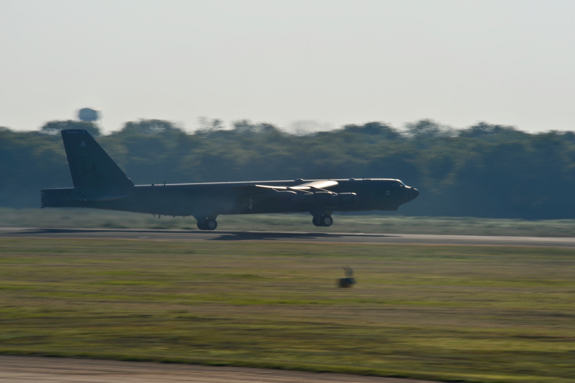 A B-52H Stratofortress takes off from Barksdale Air Force Base, La., Aug. 23. The B-52 is the only aircraft in the Air Force inventory that has eight engines. Each engine on a B-52 is capable of producing 17,000 pounds of thrust which is needed to lift the 185,000 pound aircraft. (U.S. Air Force photo/Airman 1st Class Micaiah Anthony)(RELEASED))