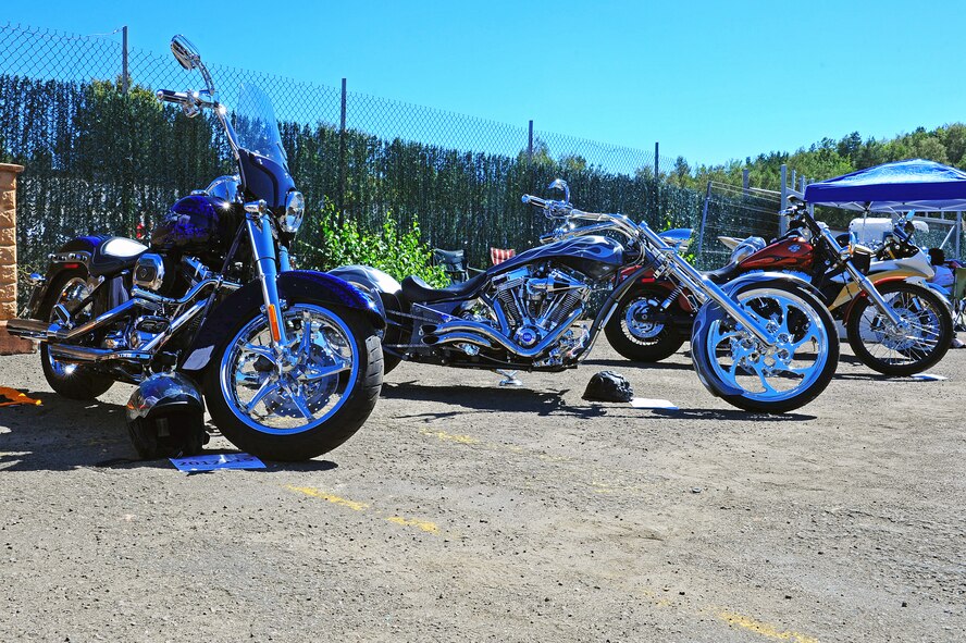 Various motorcycles at the sixth annual 86th Vehicle Readiness Squadron Booster Club Car Show on Kapuan Air Station, Germany, Aug. 18, 2012. More than 130 cars, trucks and motorcycles from the Kaiserslautern Military Community entered the competition in support of raising funds for the 86th VRS Booster Club. (U.S. Air Force photo/Airman 1st Class Holly Cook)