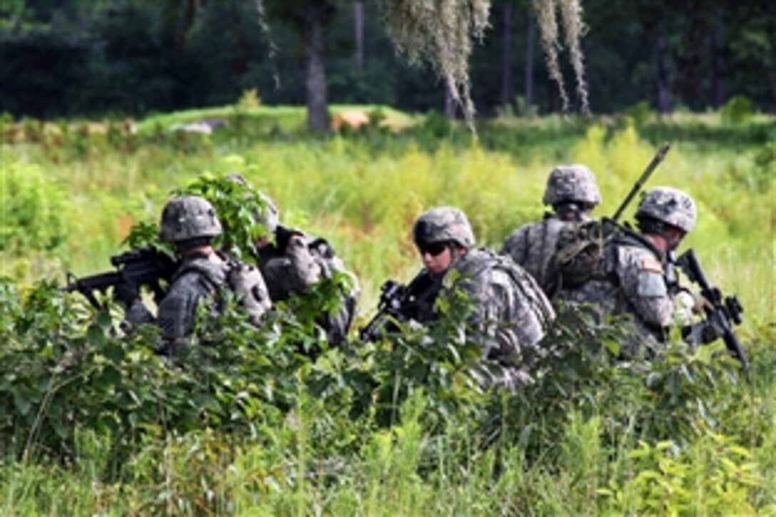 Soldiers maintain security during a live-fire exercise on Fort Stewart, Ga., Aug. 22, 2012. The soldiers are assigned to the 3rd Infantry Division's 6th Squadron, 8th Cavalry Regiment, 4th Infantry Brigade Combat Team.