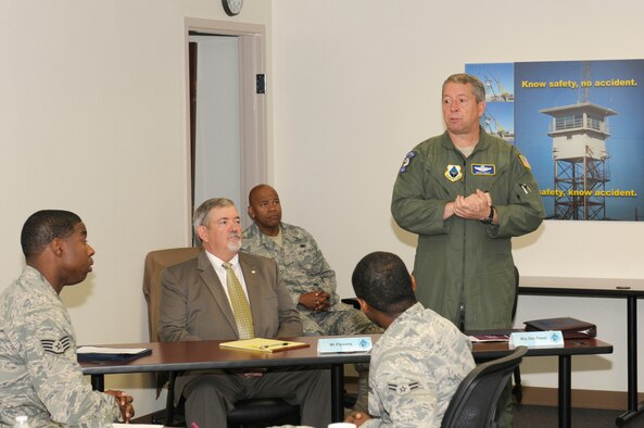 Maj. Gen. Greg Feest, Air Force Chief of Safety, addresses the Airman-to-Airman Safety Advisory Council, Aug. 23, at the Air Force Safety Center, Kirtland AFB, N.M. The A2A advises the Air Force Chief of Safety on ways to reach the 17-26-year-old age group.  Members share their personal safety experiences to help prevent mishaps. (U.S. Air Force photo/Keith Wright)
