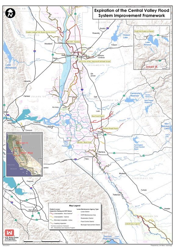 U.S. Army Corps of Engineers levee system inspection ratings in California's Central Valley, as of Aug. 22, 2012. 