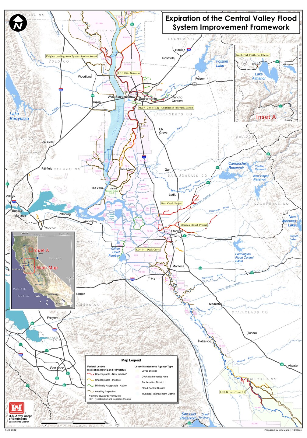 U.S. Army Corps of Engineers levee system inspection ratings in California's Central Valley, as of Aug. 22, 2012. 