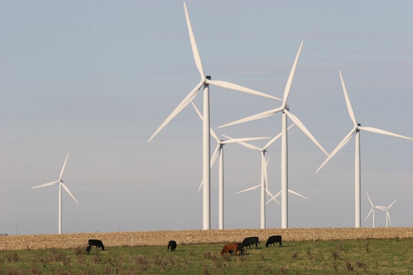 Wind turbines working in a field in Michigan. Wind power is being investigated as a sustainable resource in South Carolina.