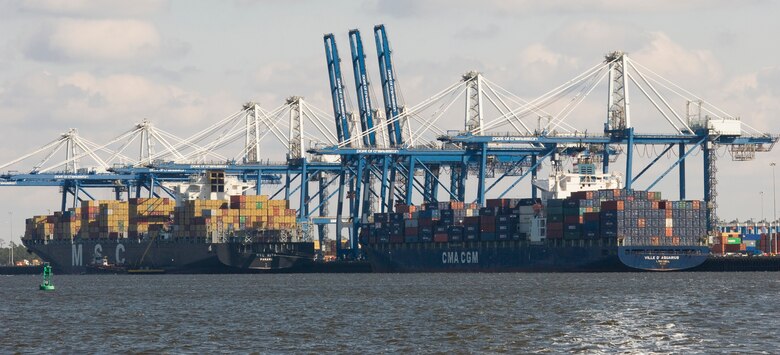 The MSC Rita (left) is a post-Panamax ship that is part of the new fleet of vessels that are being constructed in preparation of the new Panama Canal opening in 2014.