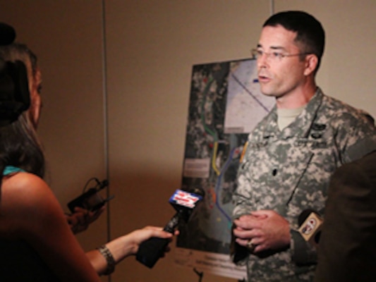 Lt. Col. Chamberlayne addresses the media with the updates on Post 45.