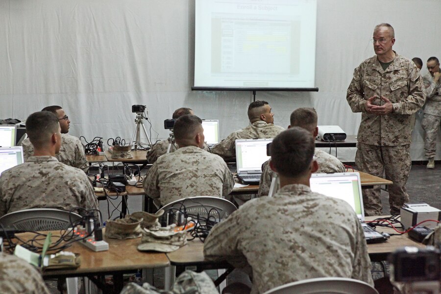 CAMP BUEHRING, Kuwait (Aug. 8, 2012) Brig. Gen. Gregg Olson, deputy commander, U.S. Marine Corps Forces Central Command, speaks with Marines from the 24th Marine Expeditionary Unit in Camp Buehring, Kuwait, Aug. 8, 2012. The 24th MEU is deployed with the Iwo Jima Amphibious Ready Group as a U.S. Central Command theater reserve force providing support for maritime security operations and theater security cooperation efforts in the U.S. 5th Fleet area of responsibility. (U.S. Marine Corps photo by Sgt. Richard Blumenstein/Released)