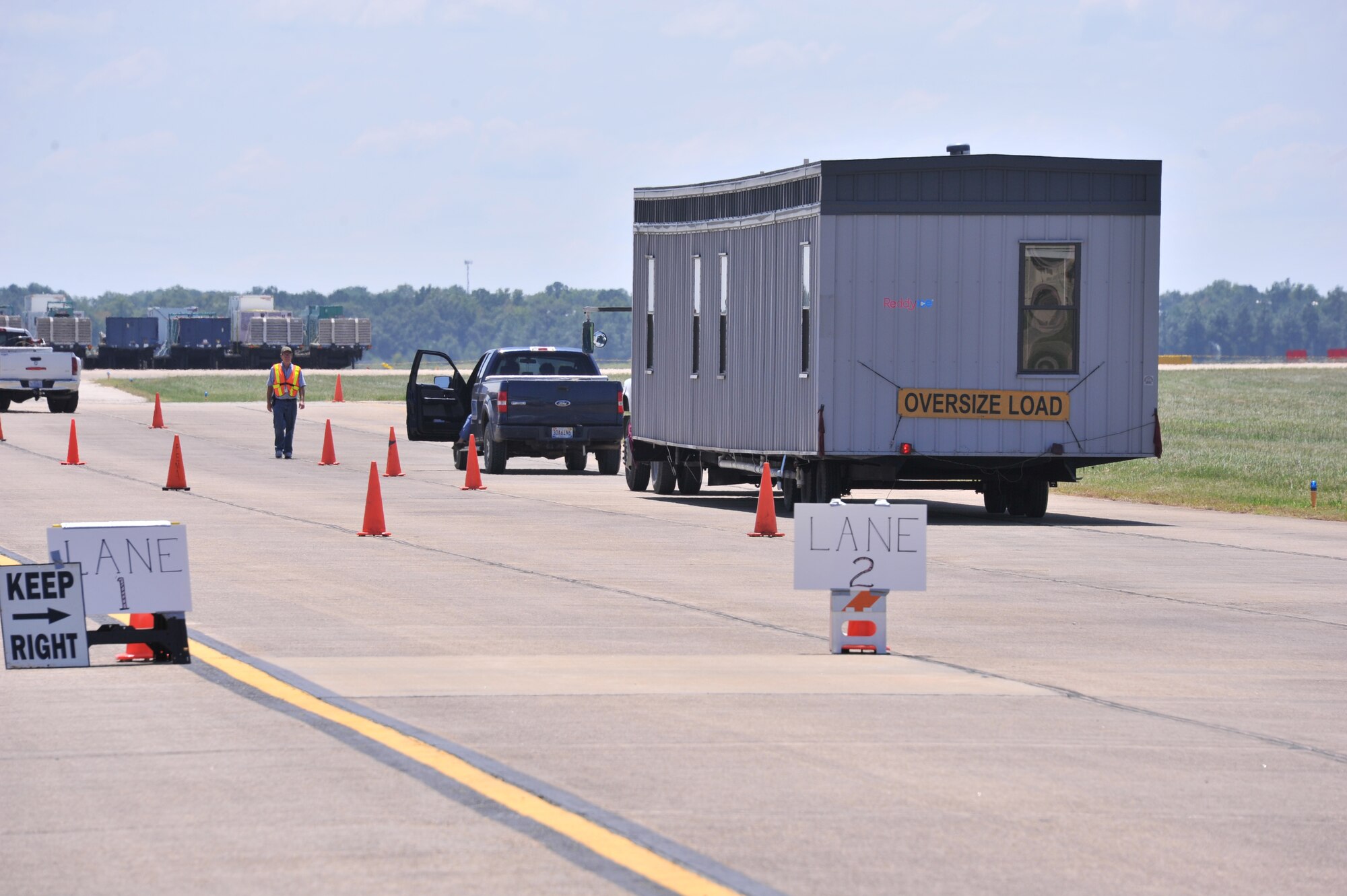 Maxwell Air Force Base hosts Federal Emergency Management Agency trucks waiting to assist areas in the southeast effected by Tropical Storm Isaac, August 27. FEMA trucks hold supplies to include water, cots, food and medical supplies. (U.S. Air Force photo by Airman 1st Class William Blankenship) 