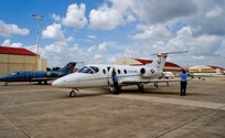 T-1 Jayhawks from the 479th Flying Training Group arrive at the south ramp at Joint Base San Antonio-Randolph, Texas, Aug. 27.  Thirty-four aircraft and 60 accompanying aircrew members were evacuated from their home station, Naval Air Station Pensacola, Fla., in anticipation of Hurricane Isaac.  The 479th FTG is a geographically separated unit of the 12th Flying Training Wing and conducts the Air Force's only Combat Systems Officer training program. (U.S. Air Force photo by Bekah Clark)