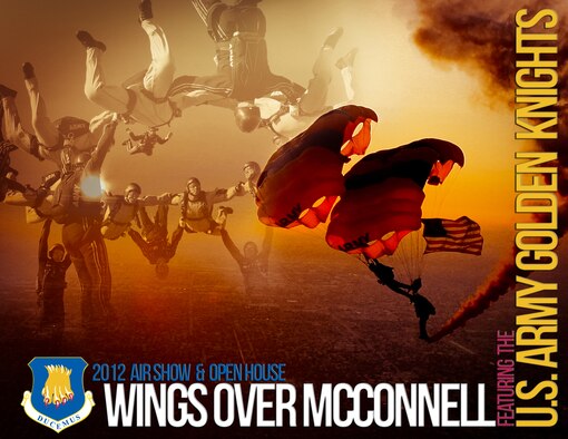 The U.S. Army Golden Knights are scheduled to “drop in” for McConnell’s 2012 Air Show and Open House. Wings Over McConnell will take place Sept. 29 and 30. The event is free and open to the public. (U.S. Air Force illustration/Airman 1st Class Katrina M. Brisbin)