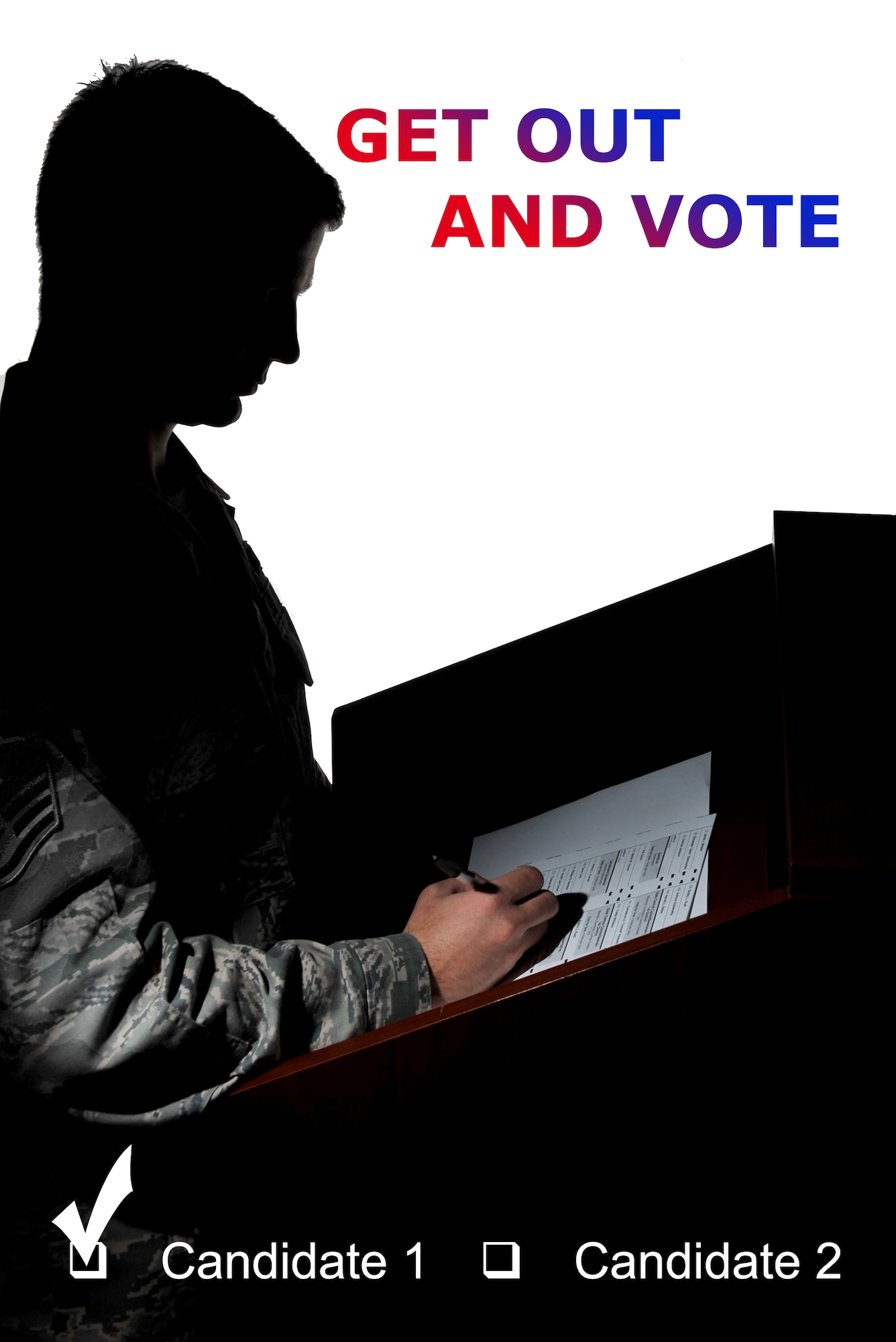 A Barksdale Airman fills out an absentee ballot for the Nov. 6 presidential election on Barksdale Air Force Base, La., Aug. 28. Airmen and their families can find information on registering and voting by visiting the Federal Voting Assistance Program website at FVAP.gov. To obtain an absentee ballot, Barksdale personnel need to fill out and mail a Federal Post Card Application to their local election official by their states' deadline. (U.S. Air Force graphic/Airman 1st Class Benjamin Gonsier)(RELEASED)