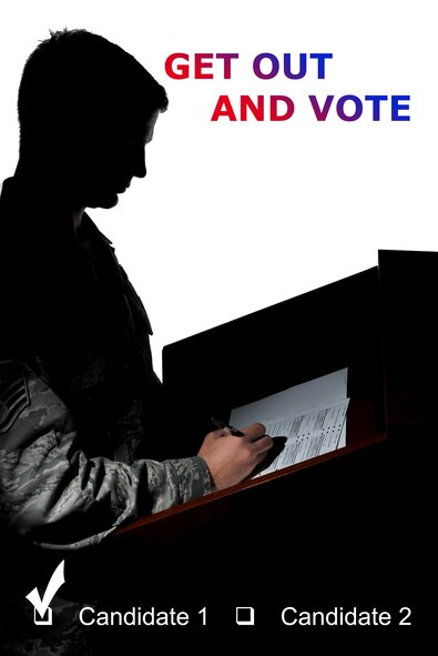 A Barksdale Airman fills out an absentee ballot for the Nov. 6 presidential election on Barksdale Air Force Base, La., Aug. 28. Airmen and their families can find information on registering and voting by visiting the Federal Voting Assistance Program website at FVAP.gov. To obtain an absentee ballot, Barksdale personnel need to fill out and mail a Federal Post Card Application to their local election official by their states' deadline. (U.S. Air Force graphic/Airman 1st Class Benjamin Gonsier)(RELEASED)