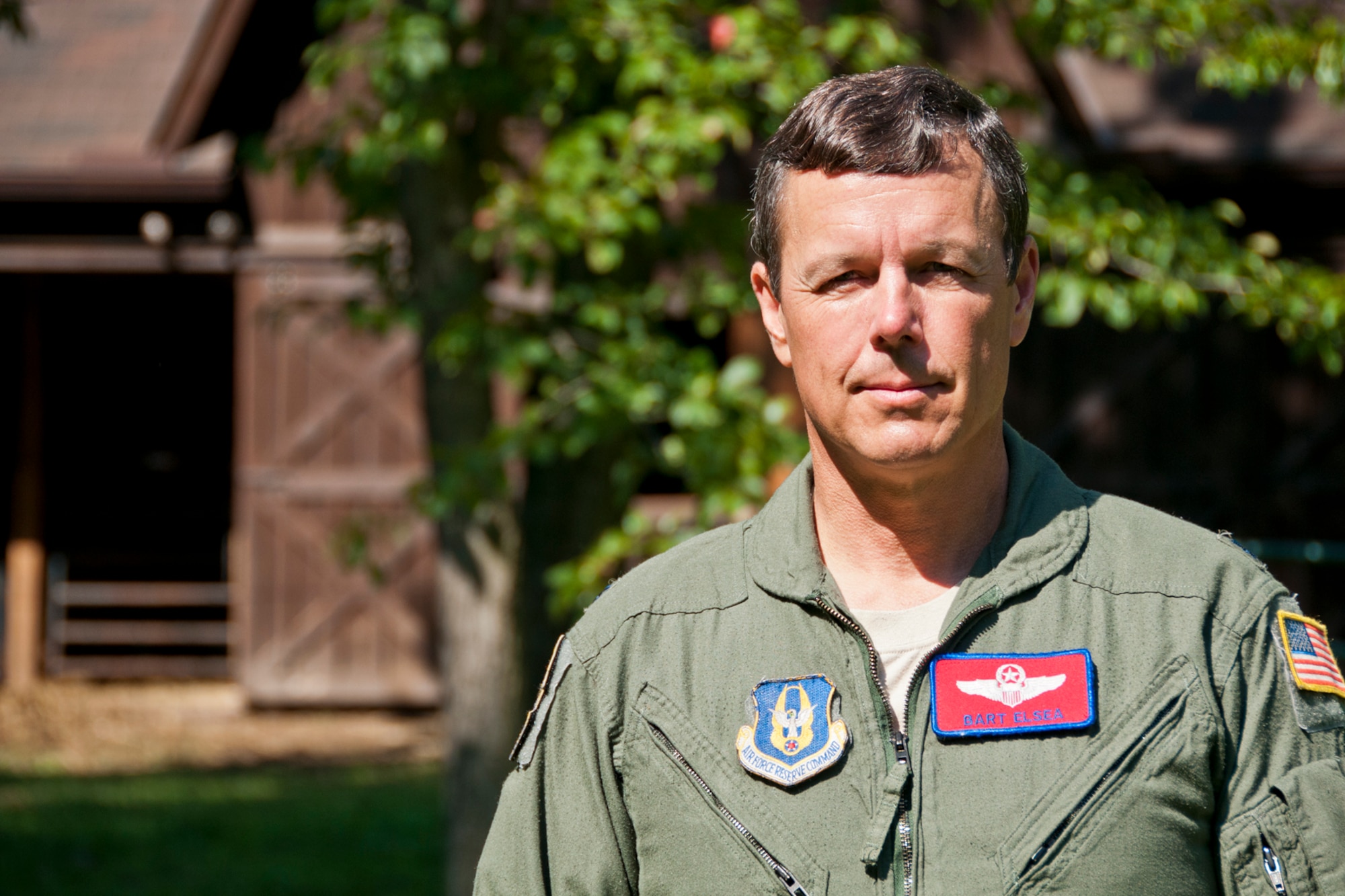 FOWLER, Ohio —U.S. Air Force Reserve Lt. Col. Thomas “Bart” Elsea stands in front of his barn Aug. 16 at his home here. Elsea, warlord for the upcoming Operational Readiness Inspection and director of operations for the 910th Operations Support Squadron at the Youngstown Air Reserve Station, Ohio, owns award-winning cows located at four farms and will bring several of them to compete at the 2012 Canfield Fair in Canfield Aug. 29 to Sept. 3. U.S. Air Force photo by Tech. Sgt. Brenda Haines/Released