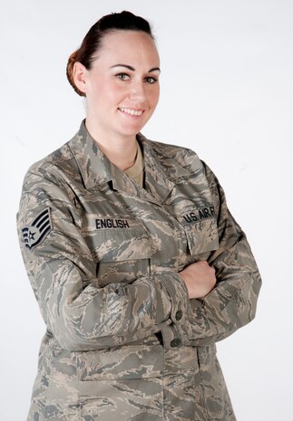 U.S. Air Force Staff Sgt. Destini English, 99th Medical Operations Squadron mental health technician, poses during a photo shoot Aug. 17, 2012, at Nellis Air Force Base, Nev. Hailing from Fort Hood, Texas, English has been in the Air Force for five and a half years and is heavily involved in charities such as Pin-Ups for Vets and the Tragedy Assistance Program for Survivors. (U.S. Air Force photos by Master Sgt. Jason W. Edwards)