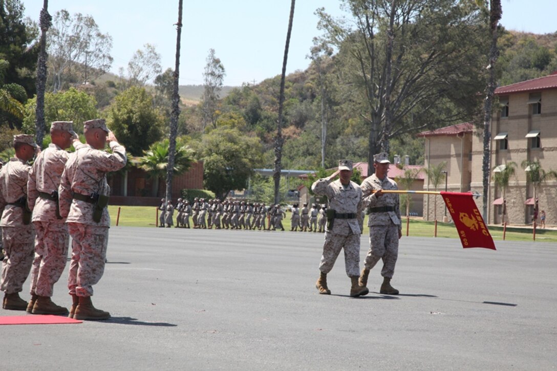 Sgt. Maj. Robert A. Ledferd, outgoing regimental sergeant major, Combat Logistics Regiment 17, 1st Marine Logistics Group, commemorated his 29 years of service to the Marine Corps and transferred authority to the incoming regimental sergeant major, Sgt. Maj. Brian D. Milton, in a relief and appointment retirement ceremony here, June 21.