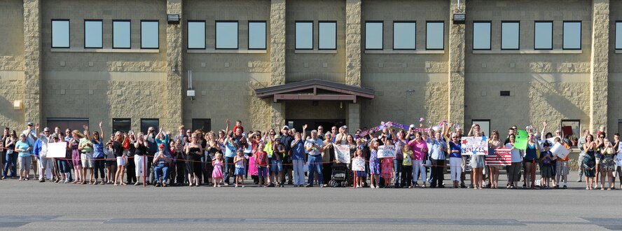 More than 200 family and friends wait for Airmen returning home from deployment at Fairchild Air Force Base, Wash., Aug. 27, 2012. The Airmen are returning from a recent six-month deployment to Afghanistan. (U.S. Air Force photo by Staff Sgt. Michael Means)