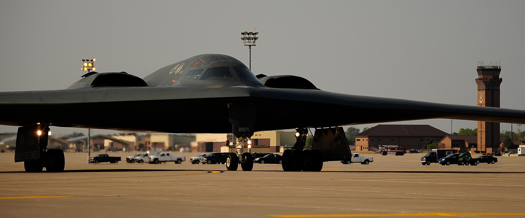 A B-2 Spirit taxis during a Nuclear Operational Readiness Exercise at Whiteman Air Force Base, Mo., Aug. 29. Eight B-2s were generated simultaneously  in a moment's notice, supporting the Whiteman mission of safely, securely and effectively providing combat ready forces for nuclear deterrence and global strike operations. (U.S. Air Force photo/Senior Airman Cody H. Ramirez)