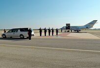 The remains of Sgt. Louis R. Torres were transported through Joint Base San Antonio-Randolph Aug. 29. JBSA-Randolph's Harmon Drive was lined with 
Randolph employees and family members paying final tribute to Torres as his remains were transported back to Ohio. Torres was assigned to the 2nd Battalion, 3rd Infantry Regiment, 3rd Stryker Brigade Combat Team, 2nd Infantry Division at Joint Base Lewis-McChord.  He deployed to Afghanistan with his brigade in December 2011 for his second deployment in support of Operation Enduring Freedom.  He died Aug. 22 from wounds suffered after he encountered an enemy IED Aug. 6 in Kandahar. (U.S. Air Force photo by Benjamin Faske)