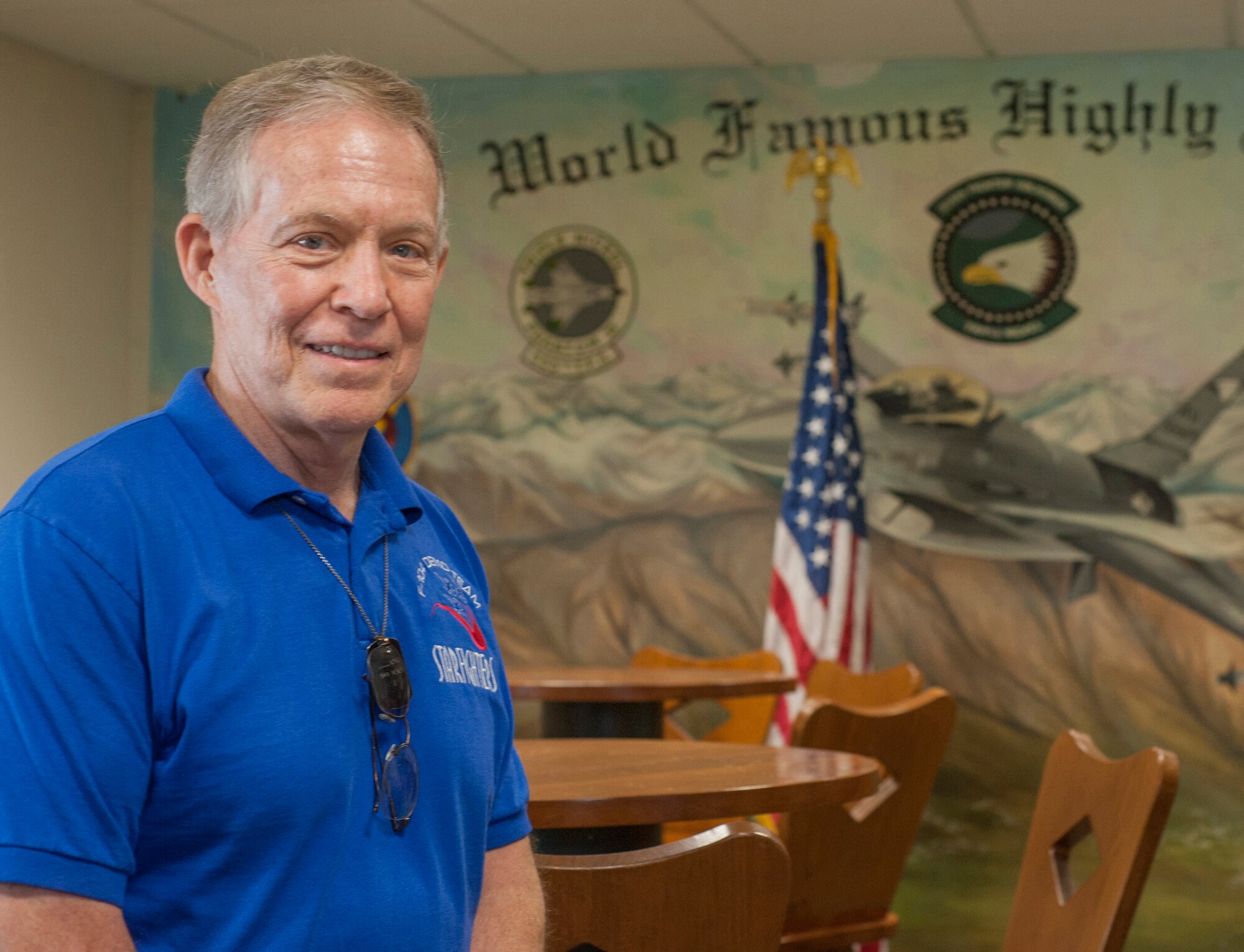 Retired Brig. Gen. R. Steve Ritchie visits the 555th Fighter Squadron at Aviano Air Base, Italy,  prior to celebrating the 40th anniversary of him becoming an ace Aug. 28. Ritchie became an ace while assigned to the then 555th Tactical Fighter Squadron following his fifth aerial victory when he shot down a MiG-21 fighter Aug. 28, 1972 while supporting operations in Vietnam. (U.S. Air Force Photo/Airman 1st Class Matthew Lotz)