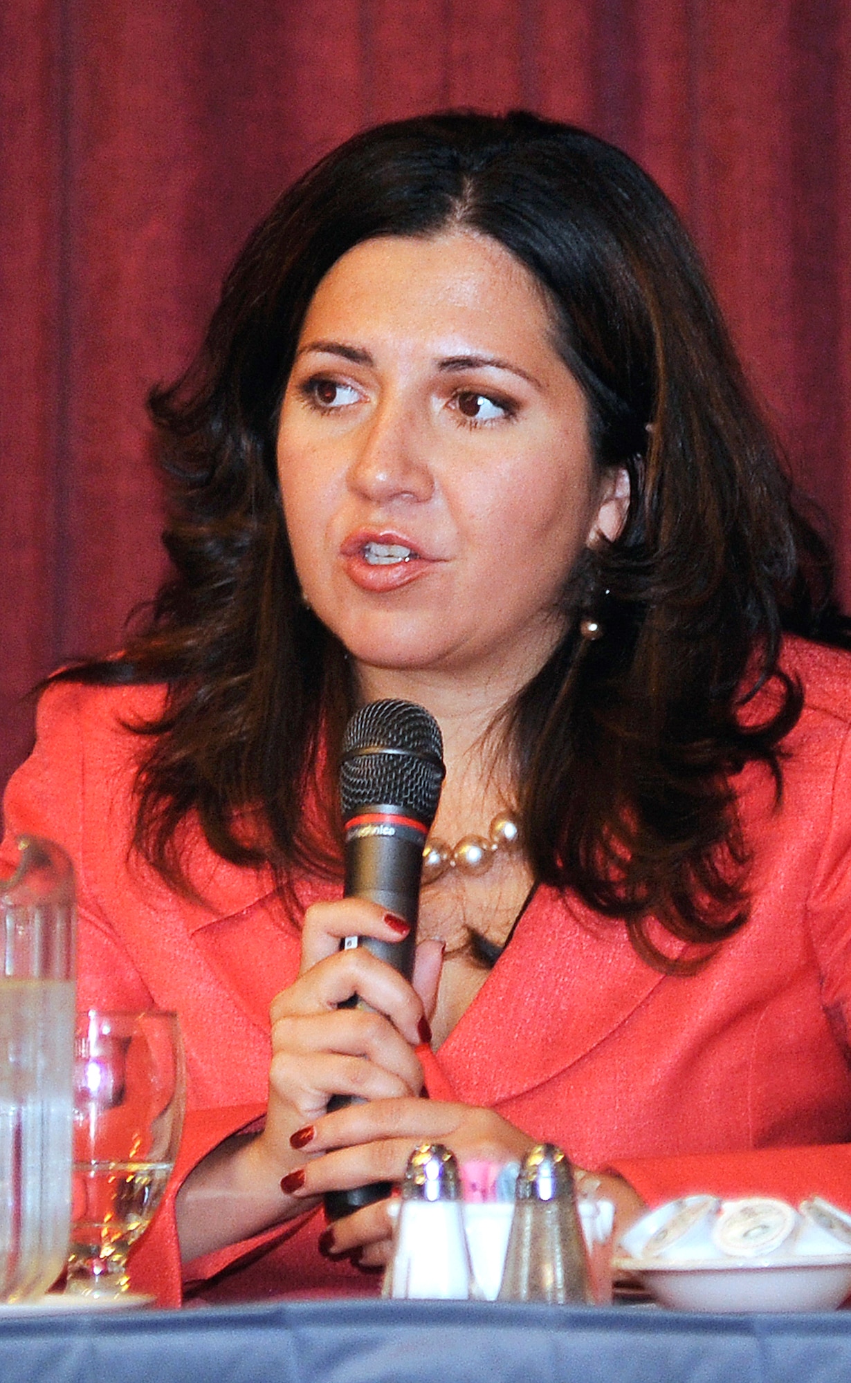 Colorado Rep. Crisanta Duran (D-Denver) speaks during a Women's Equality Day panel at the Air Force Academy Aug. 27, 2012. The day honors passage of the 19th Amendment, which granted women the right to vote, on Aug. 18, 1920. Also on the panel were Catherine Perrone, president of the League of Women Voters of Colorado, and Rick Ridder, president of the Denver-based polling firm RBI Strategies and Research. (U.S. Air Force photo/Mike Kaplan)