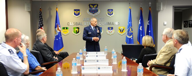 Lt. Gen. Jim Kowalski, Air Force Global Strike Command commander, gives remarks at the dedication ceremony for the conference room named after Gen. (retired) Larry D. Welch on Barksdale Air Force Base, La., Aug. 27. (U.S. Air Force photo/Airman 1st Class Joseph A. Pagán Jr.)(RELEASED)