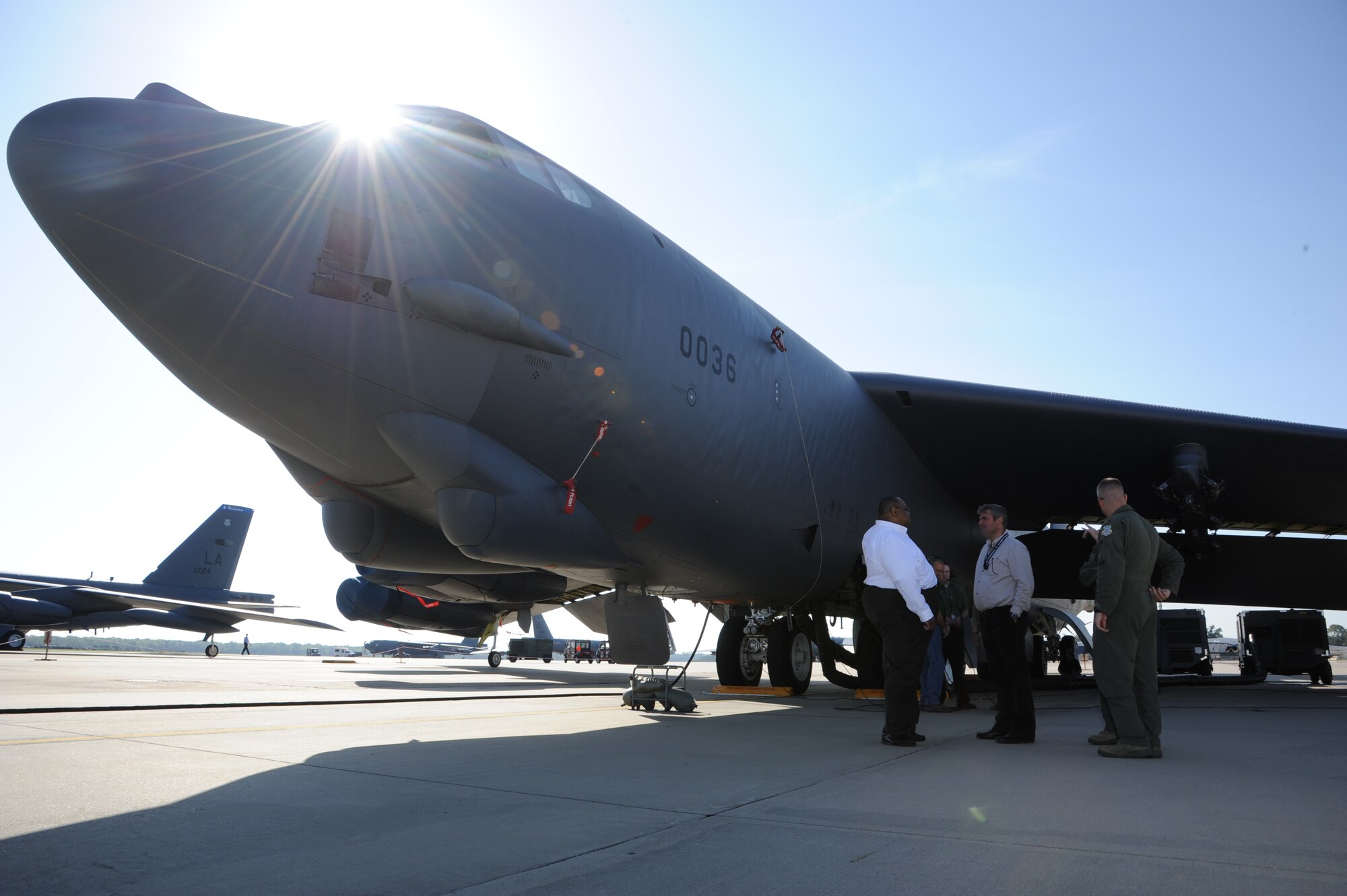 BARKSDALE AIR FORCE BASE, La. -- Air Force Board members explore a B-52 Stratofortress bomber aircraft during a visit Aug. 28 – 30.  The board received briefings and toured Air Force Global Strike Command weapon systems to better understand the command’s mission. (U.S. Air Force photo/Master Sgt. Corey Clements)