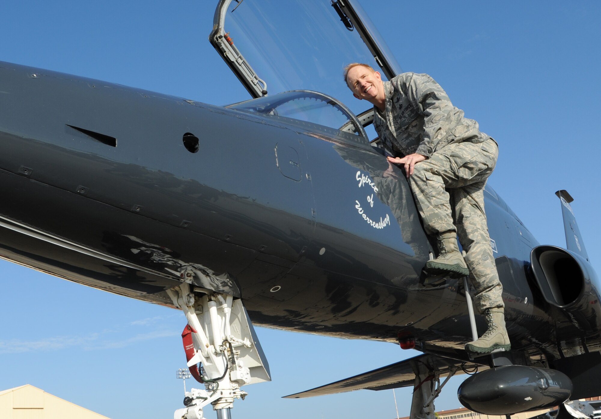 BARKSDALE AIR FORCE BASE, La. -- Air Force Board member, Brig. Gen. Robert McMurry explores a T-38 aircraft during a visit Aug. 28-30. The board received briefings and toured Air Force Global Strike Command weapon systems to better understand the command’s mission. (U.S. Air Force photo/ Airman 1st Class Joseph A. Pagán Jr.)