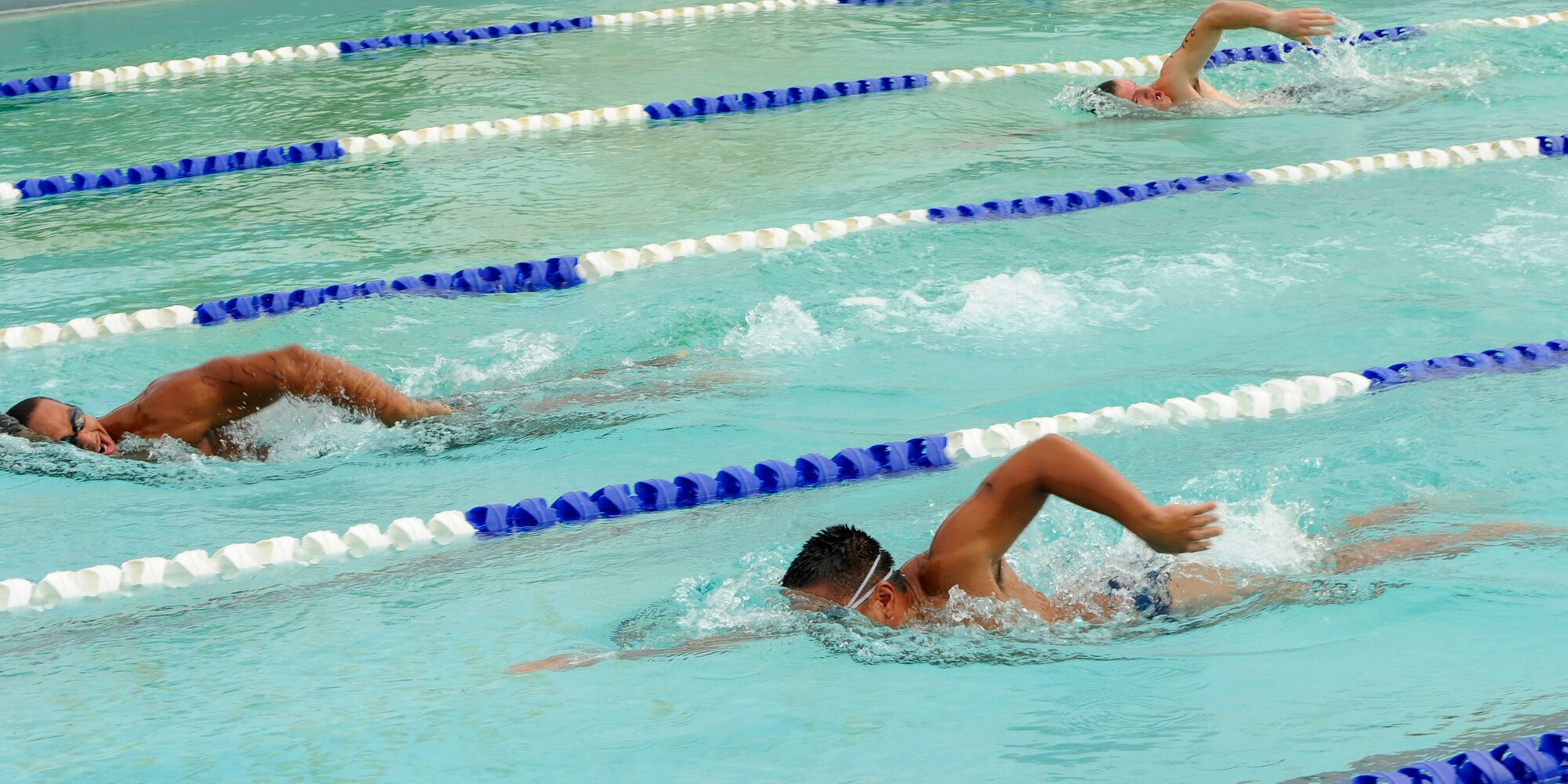 Military and civilian members from Kunsan Air Base, Republic of Korea, participated in a triathlon Aug. 25 . The triathlon consisted of a 300-meter swim, a 25-kilometer bike ride, and a 5-kilometer run that could be completed as a team or alone. (U.S. Air Force photo/Senior Airman Marcus Morris)