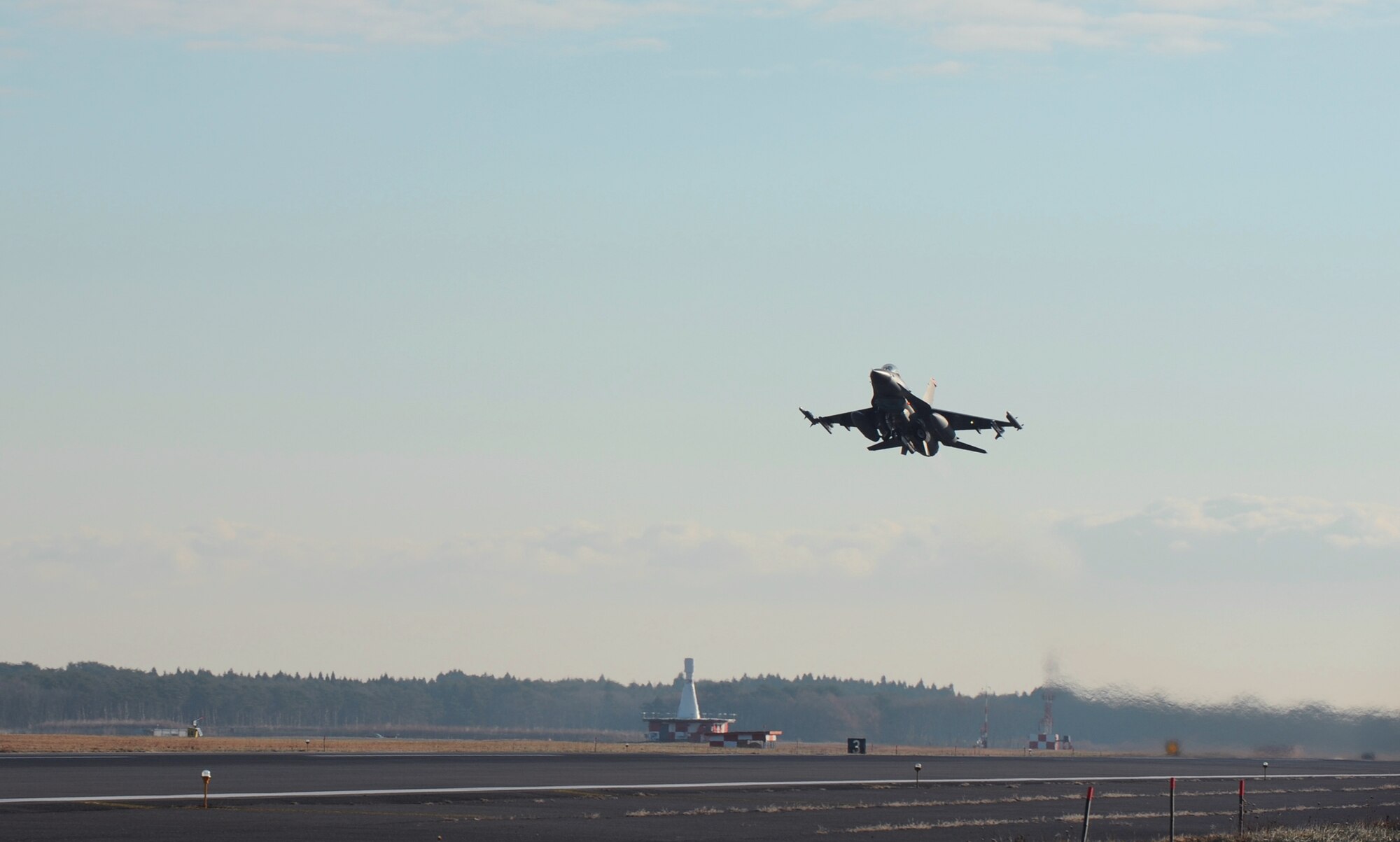An F-16 Fighting Falcon from the 35th Fighter Wing takes off the flight line at Misawa Air Base, Japan Dec. 3, 2012 during an Operational Readiness Exercise. The purpose of the 3-day exercise is to demonstrate the wing’s ability to quickly generate war-ready aircraft and help Airmen develop skills needed in a deployed environment.   (U.S. Air Force photo by Airman 1st Class Kia Atkins)
